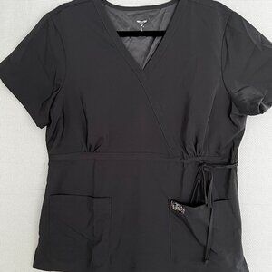 KOI Tech Womens Scrub Top Size Large Gray Nursing Medical‎ Drawstring waist
